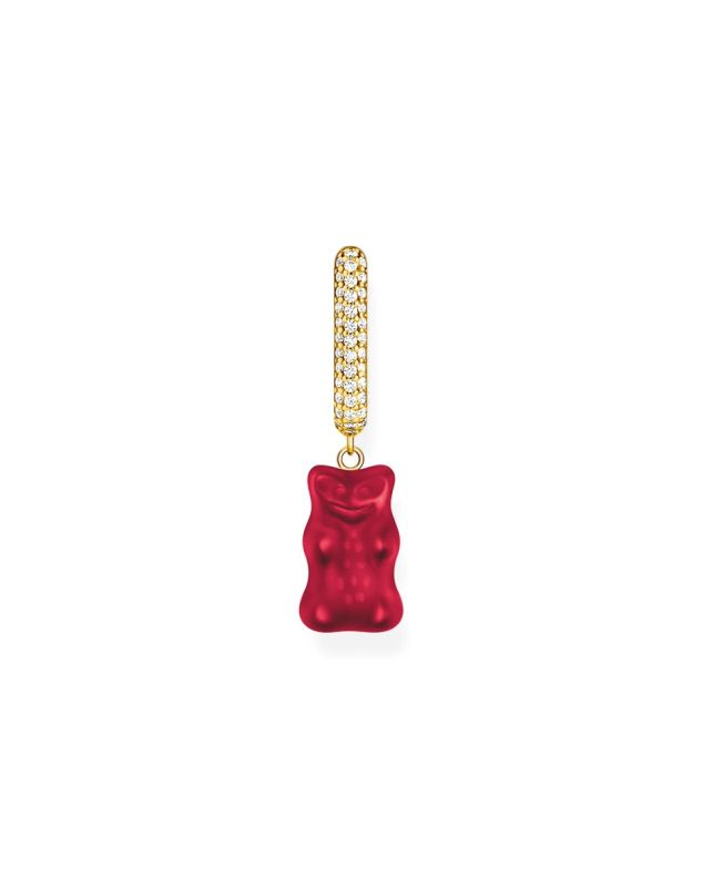 Gold-plated single hoop earring medium sized with red goldbears