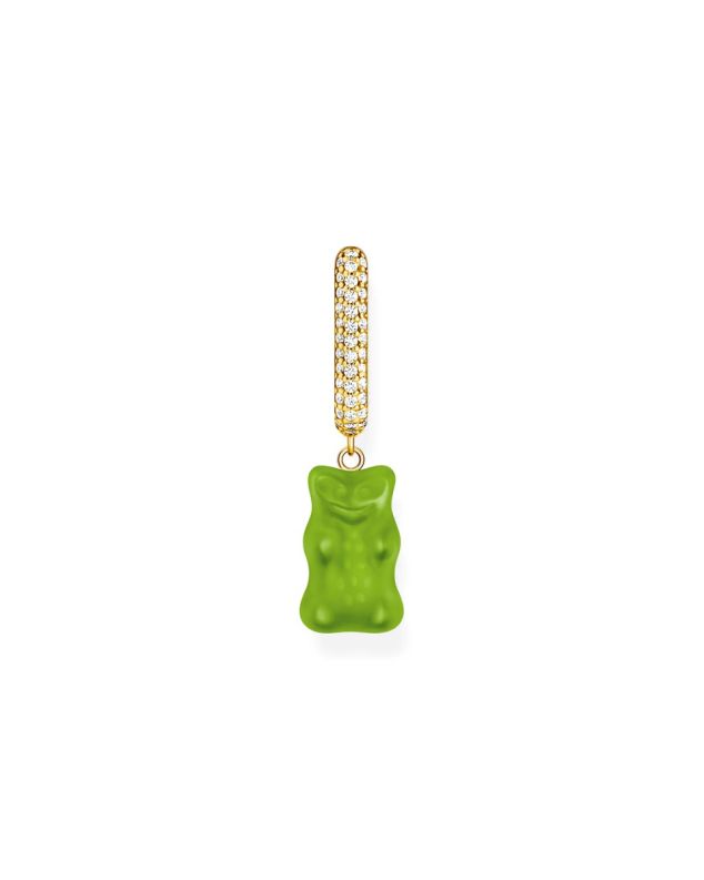 Gold-plated single hoop earring medium sized with green goldbears