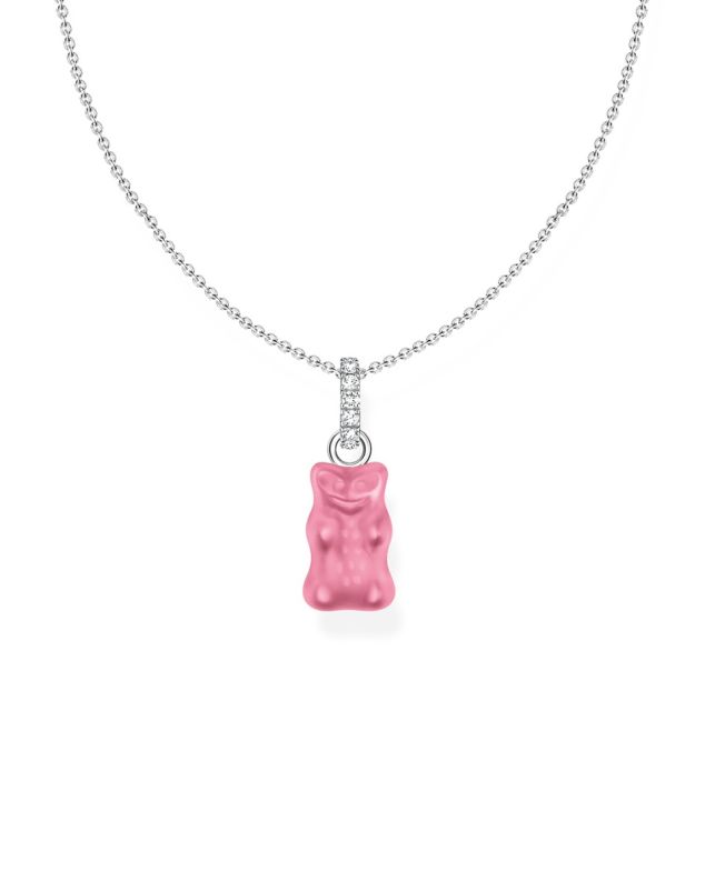 Silver necklace with pink Goldbears pendant and zirconia