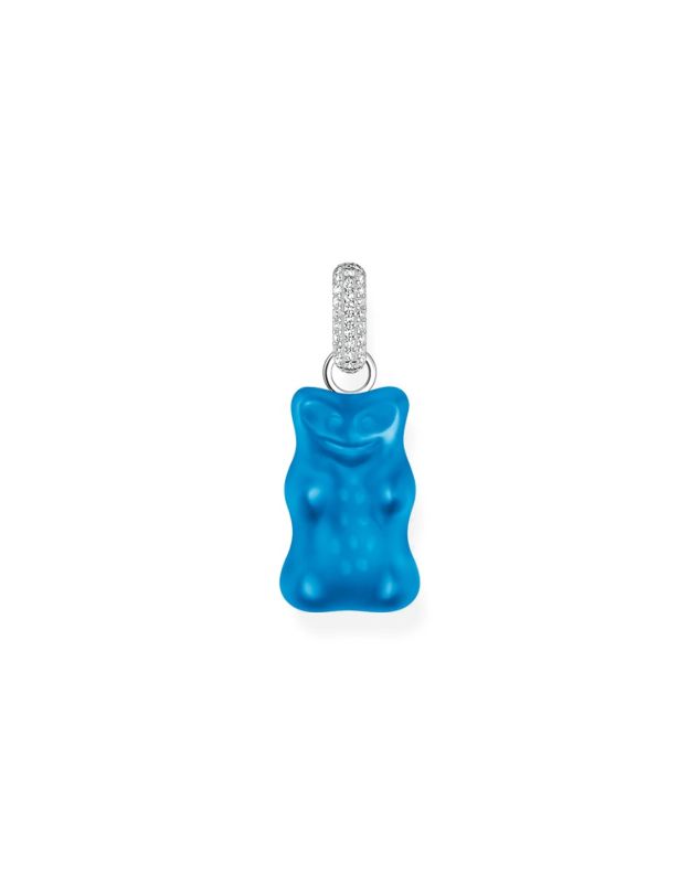 Large silver pendant with blue goldbears and zirconia