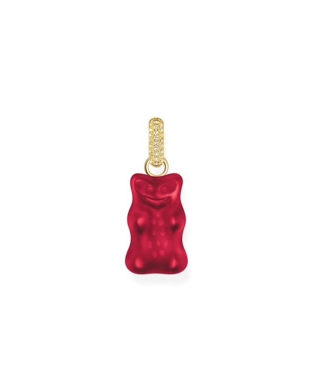 Large gold-plated pendant with red goldbears and zirconia