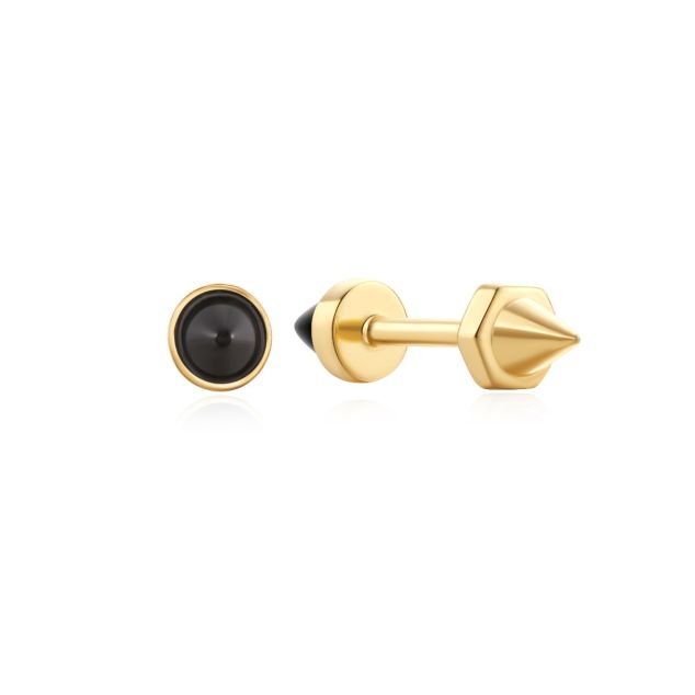 Gold Black Agate Point Barbell Earrings