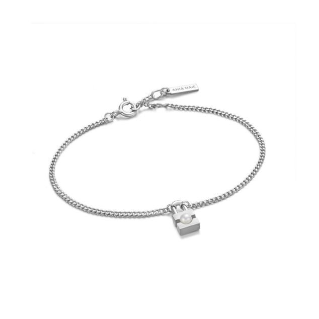 Silver Pearl Padlock Bracelet