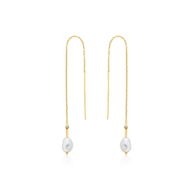 Gold Pearl Threader Earrings