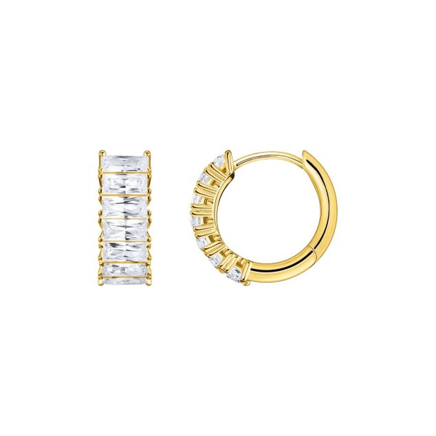 Hoop earrings with white stones pavé gold plated