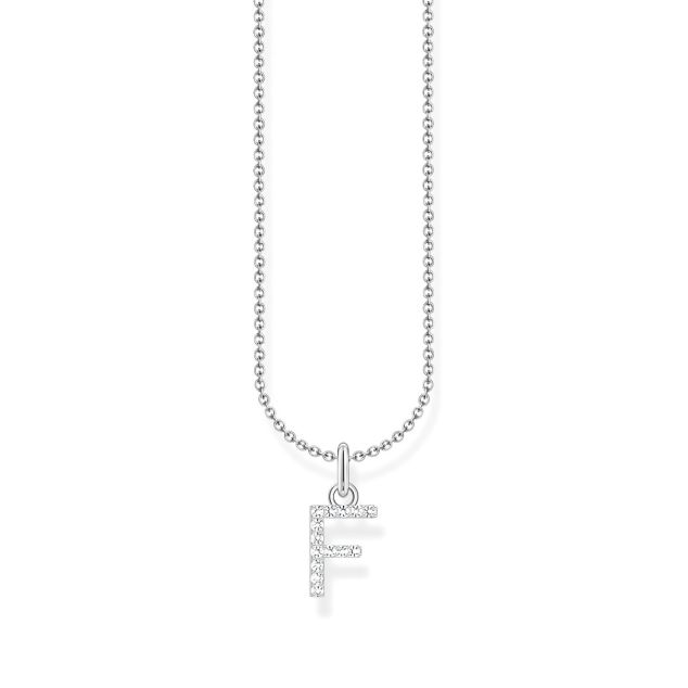 Silver necklace with letter pendant F and white zirconia