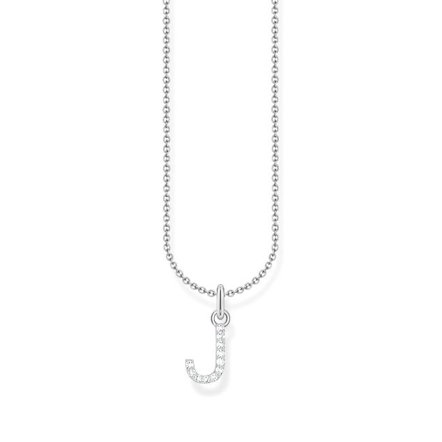 Silver necklace with letter pendant J and white zirconia