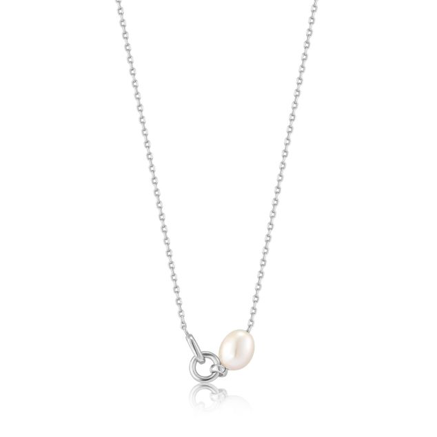 SILVER PEARL LINK CHAIN NECKLACE