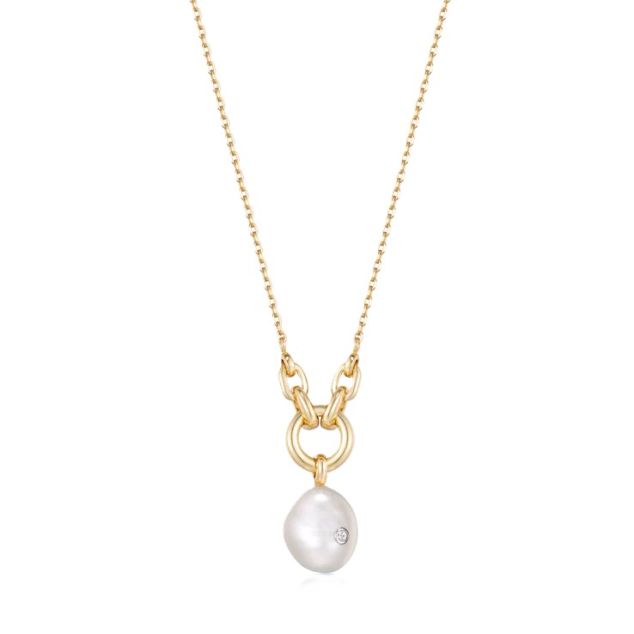 Gold Pearl Sparkle Pendant Necklace