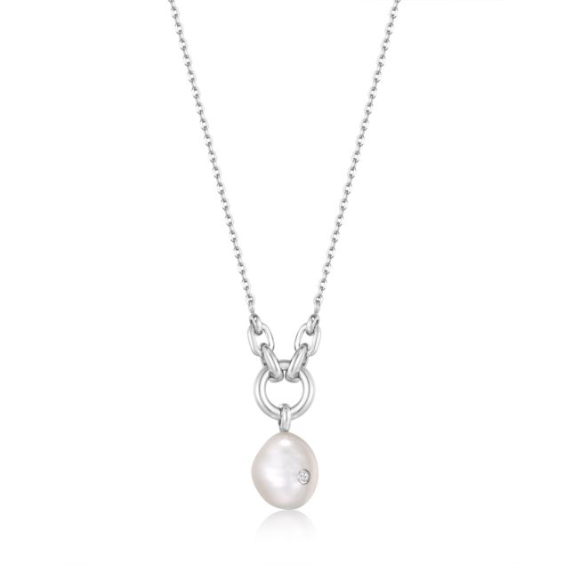 SILVER PEARL SPARKLE PENDANT NECKLACE