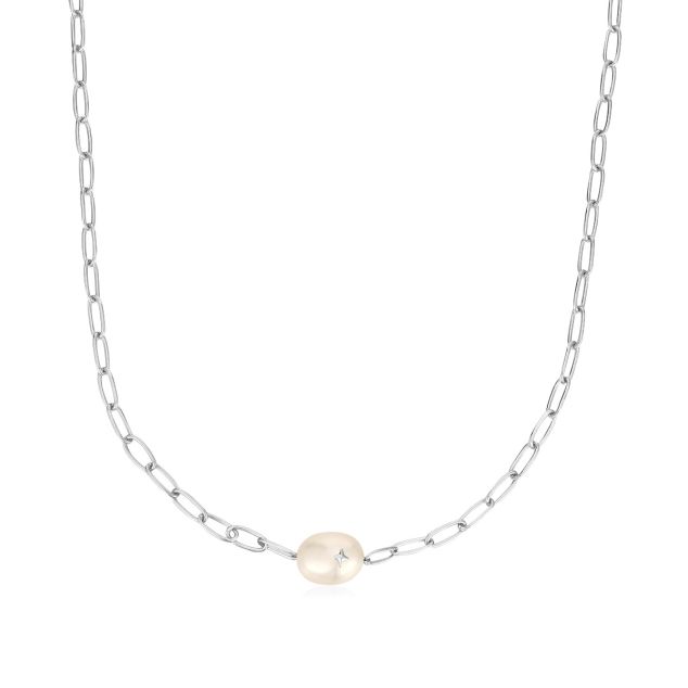 SILVER PEARL SPARKLE CHUNKY CHAIN NECKLACE