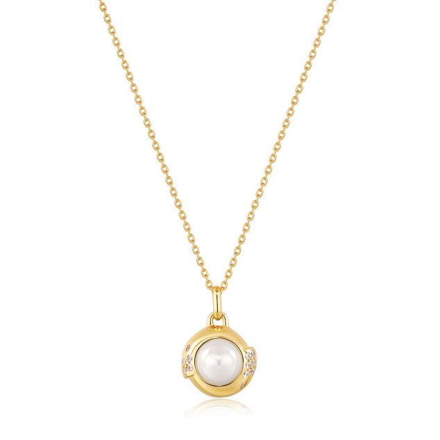 Gold Pearl Sphere Pendant Necklace