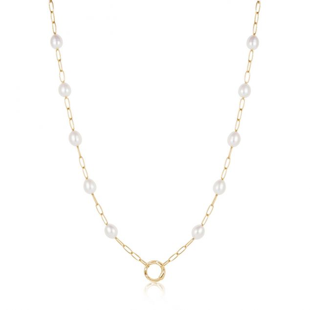 Gold Pearl Chain Charm Connector Necklace