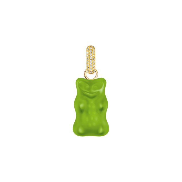 Large gold-plated pendant with green goldbears and zirconia