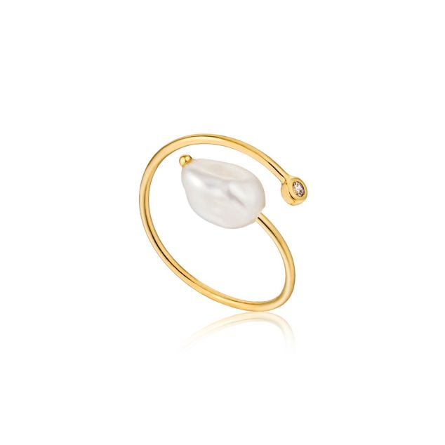 Gold Pearl Twist Adjustable Ring